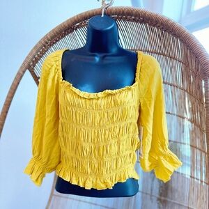 Urban Outfitters Sierra Smocked Puff Sleeve Blouse Size Large New With Tags